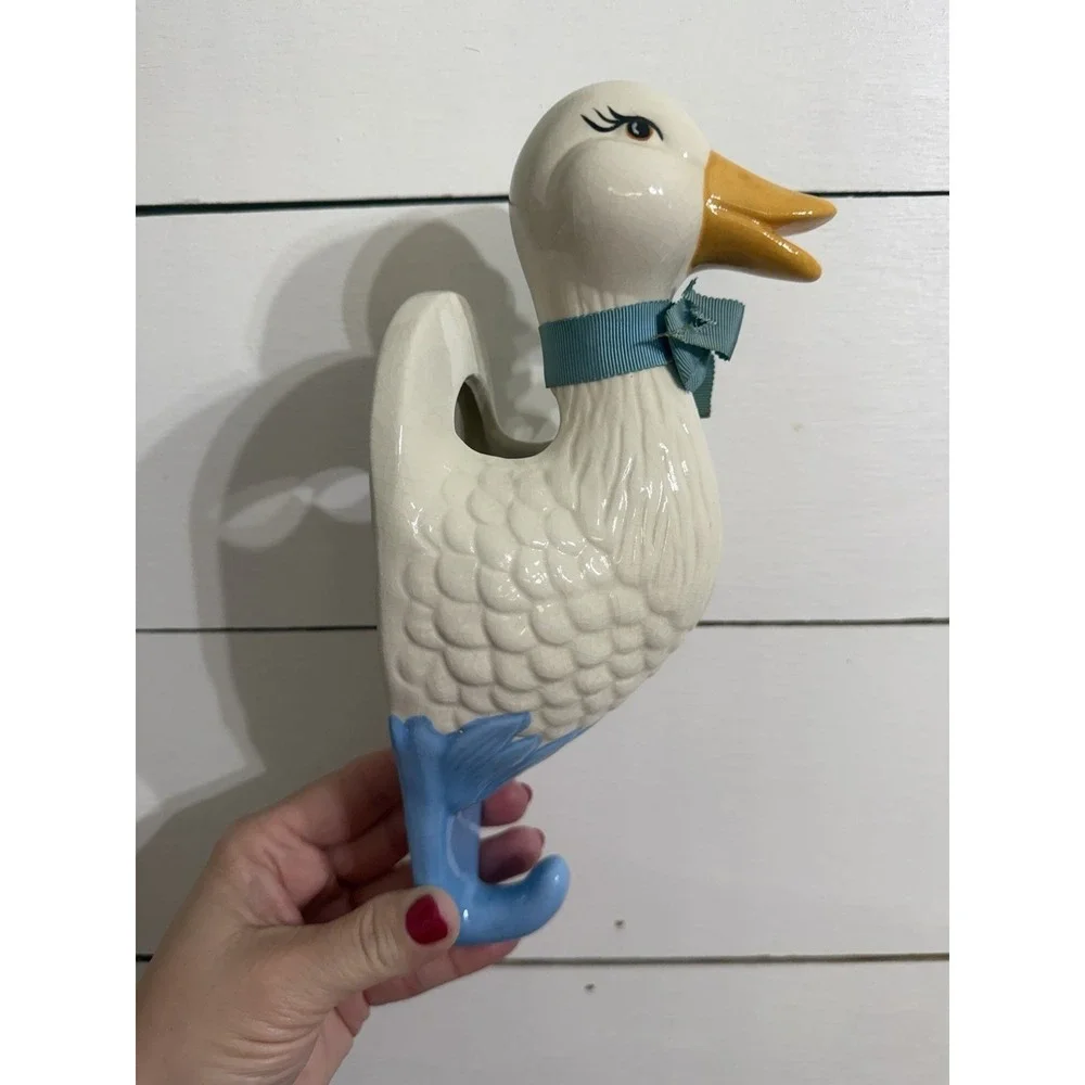 Vintage White Ceramic Duck Head Yellow Beak Towel Holder Wall Mount Hanger‎